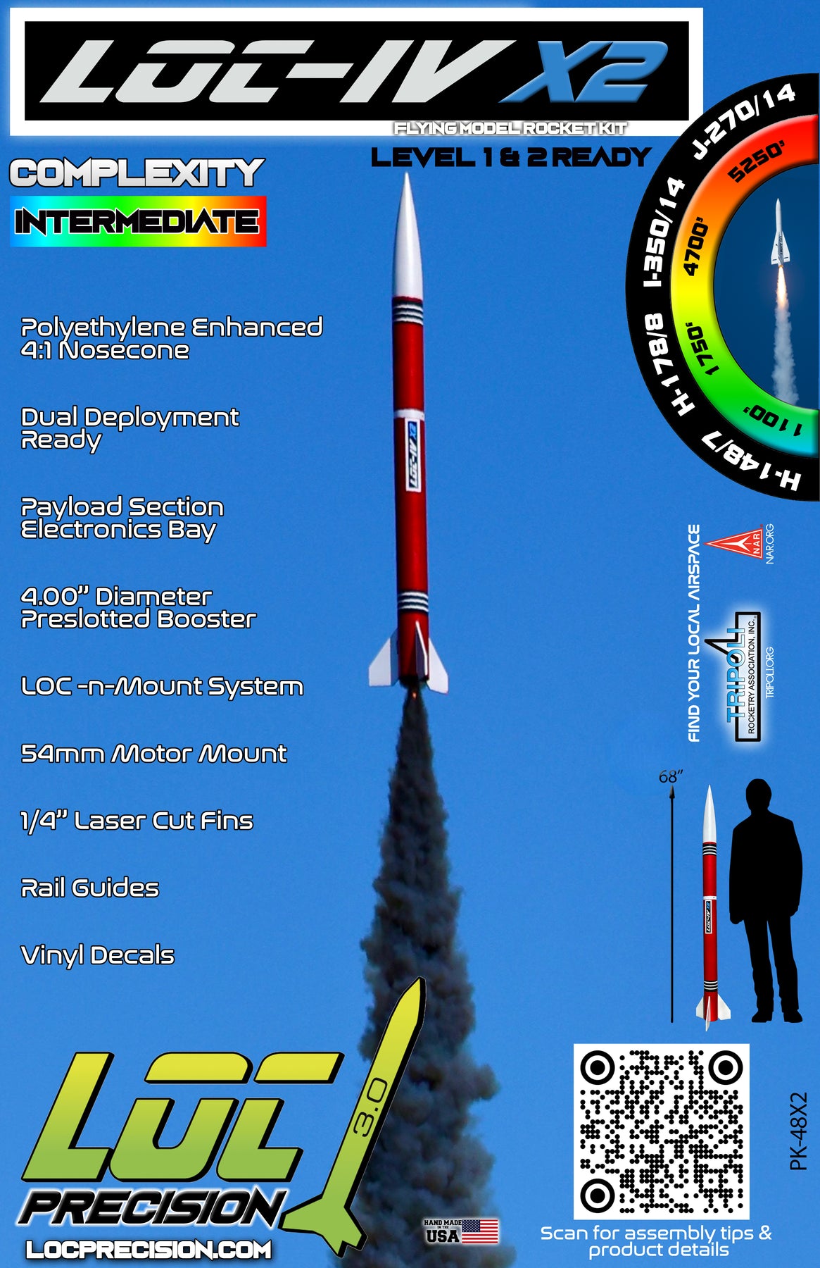 4-inch LOC-IV X2 Rocket Kit | Level 1 and 2 Certification Rocket Kit ...